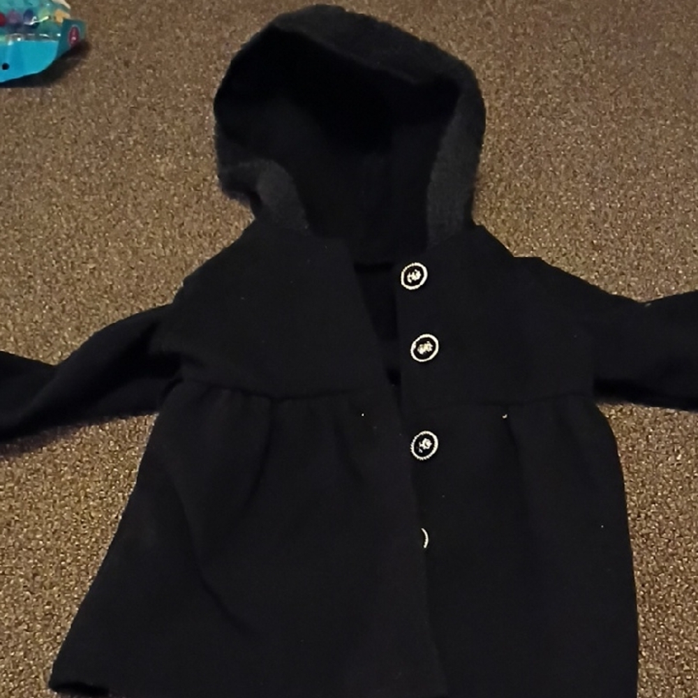 Kidgets Black Hooded Pea Coat with Button Front